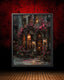 Gothic Bookstore Storefront Oil Painting Print, Dark Academia Library Old Buildings Wall Art