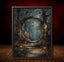 Winter Forest Circular Portal Through Trees, Wall Art Print Woodland Path with Glowing Lanterns,