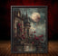 Gothic Blood Moon Castle Print, Red Roses Fantasy Art, Dark and Moody Room Decor