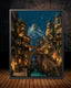 City of Starlight Alpine Village Wall Art Print, Starry Sky at Night Cityscape Painting