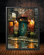 Victorian Pub Doorway Rainy Night Print, Dark Urban Oil Painting Printed Wall Art