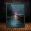 Moody Abstract Sunset Landscape Print, Dark Coastal Wall Art, Teal Pink Water Reflection Painting