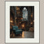 Vintage Library Interior Wall Art Print Gothic Book Nook Stained Glass Window Oil Painting