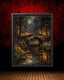 Moonlit Stone Bridge Art Print: Enchanted Forest Lantern River Wallart