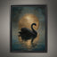 Black Swan Celestial Moon Art Print, Vintage Bird Artwork Painting