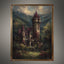 Gothic Castle with Turrets Wall Art Print: Medieval Fortress European Scenery Painting