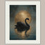 Black Swan Celestial Moon Art Print, Vintage Bird Artwork Painting