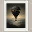 Vintage Black Hot Air Balloon Wall Art Print, Misty Landscape Artwork Moody Painting