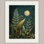 Moon Fern Wall Art Print, Teal Botanical Night Painting, Gold Celestial Nature Decor