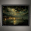 Harbour Seascape Wall Art Print, Dark Coastal Nighttime Landscape, Gold Night Sky Decor