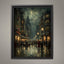 Rainy Night Cityscape Print: Moody Vintage Street Scene Wall Art