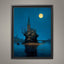 Moonlit Gothic Church Art Print, Victorian London River Wallart, Moonlight Reflections Painting