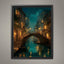 Venice Canal Wall Art Print, Moonlit Venetian Bridge Painting, Romantic Italian Nightscape Decor
