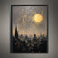 London City Skyline Wall Art Print, Golden Moon Silhouette Painting, European Night Skies Artwork