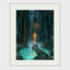 Forest Library Behind Waterfall Hidden Door Wall Art, Magical Woodland Print, Gothic Fairytale Decor