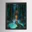 Forest Library Behind Waterfall Hidden Door Wall Art, Magical Woodland Print, Gothic Fairytale Decor