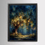 Firefly Lantern Tree Art Print Blue Sky Woodland at Night Magical Fairy Lights Painting,