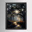 Haunted Forest Full Moon Print, Moonlit Woodland Path Wall Art, Moody Enchanted Woods Painting