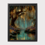 Teal Fireflies Willow Print, Golden River Reflections Glowing Enchanted Forest Magical Painting