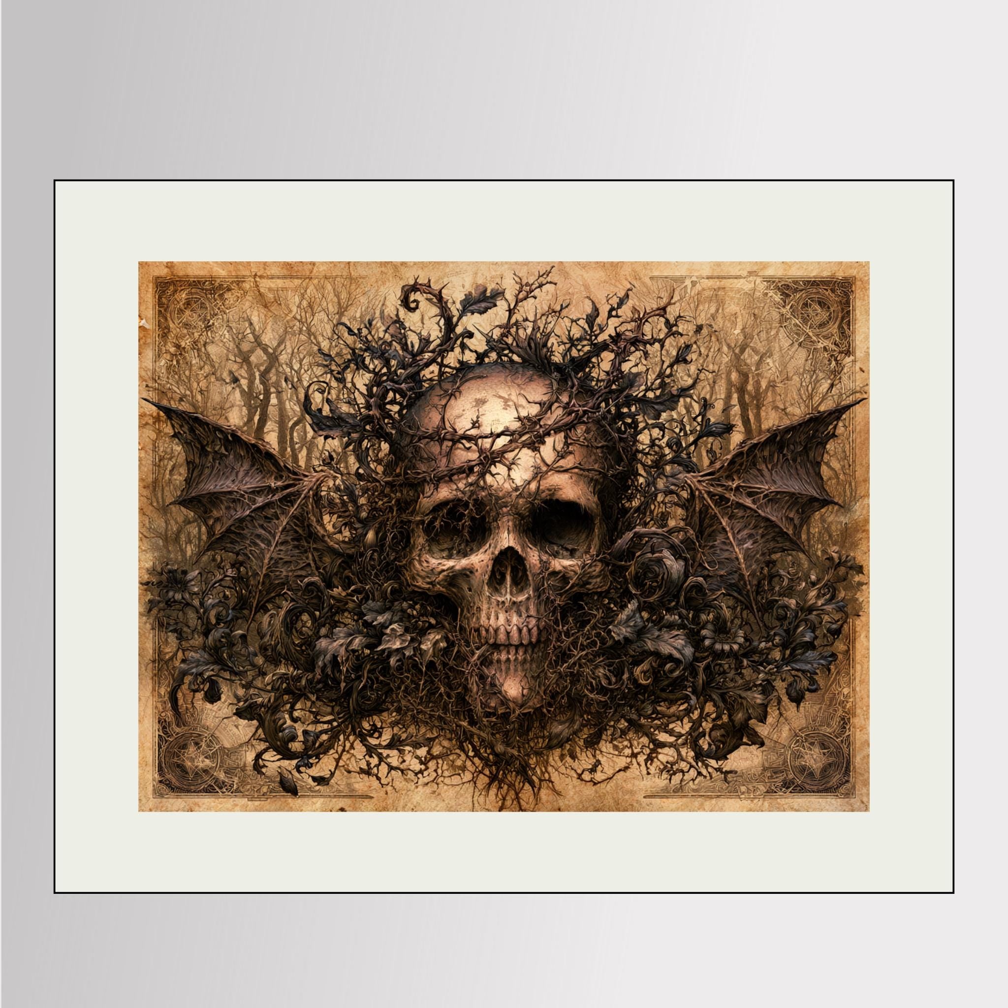 Gothic Skull Wall Art Print Dark Macabre Halloween Decor, Vintage Creepy Artwork Poster Secondary image