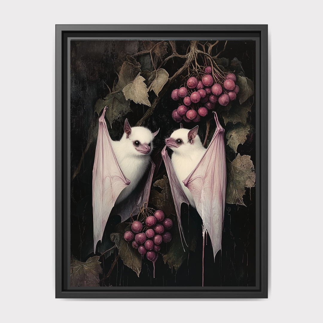 Albino Fruit Bat Gothic Print, Dark Academia Whimsigoth Animal Illustration Main image
