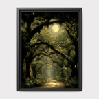 Moonlit Oak Tree Forest Wall Art Print, Woodland Path, Moody Dark Academia Artwork