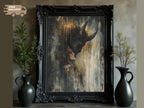 Black Horned Demon and Woman Art Print Dark Fantasy Gold Drip Occult Devil Decor