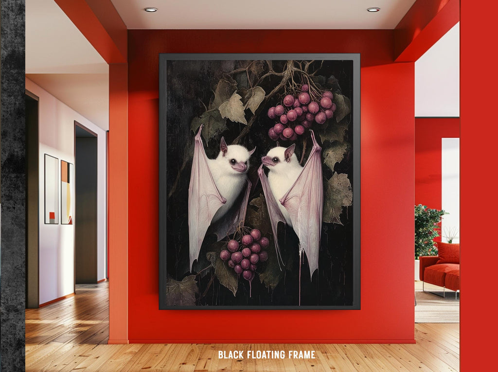 Albino Fruit Bat Gothic Print, Dark Academia Whimsigoth Animal Illustration