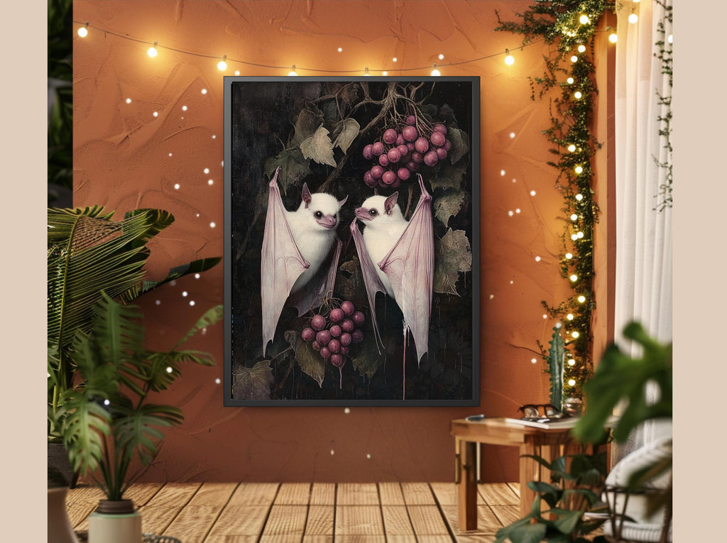 Albino Fruit Bat Gothic Print, Dark Academia Whimsigoth Animal Illustration