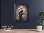 Vintage Black Raven Wall Art Print Pink Full Moon Crow Painting