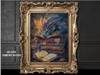 Fantasy Dragon Book Print, Mystical Serpent Wall Art Decor, Dark Academia Painting