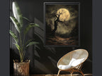 Gothic Full Moon Forest Art Print, Spooky Tree Silhouette Dark Moody Oil Painting Style