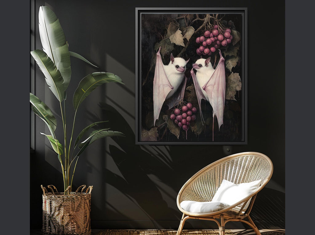 Albino Fruit Bat Gothic Print, Dark Academia Whimsigoth Animal Illustration