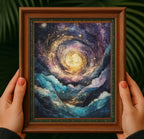 Celestial Galaxy Canvas Print, Sun, Moons, Stars Cosmic Wall Art Painting