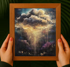 Golden Cloudburst Art Print, Abstract Stormy Sky, Moody Sky Cloudscape Oil Painting Style Decor