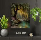 Enchanted Weeping Willow Firefly Print William Morris Inspired Fantasy Golden Tree Reflections on Water
