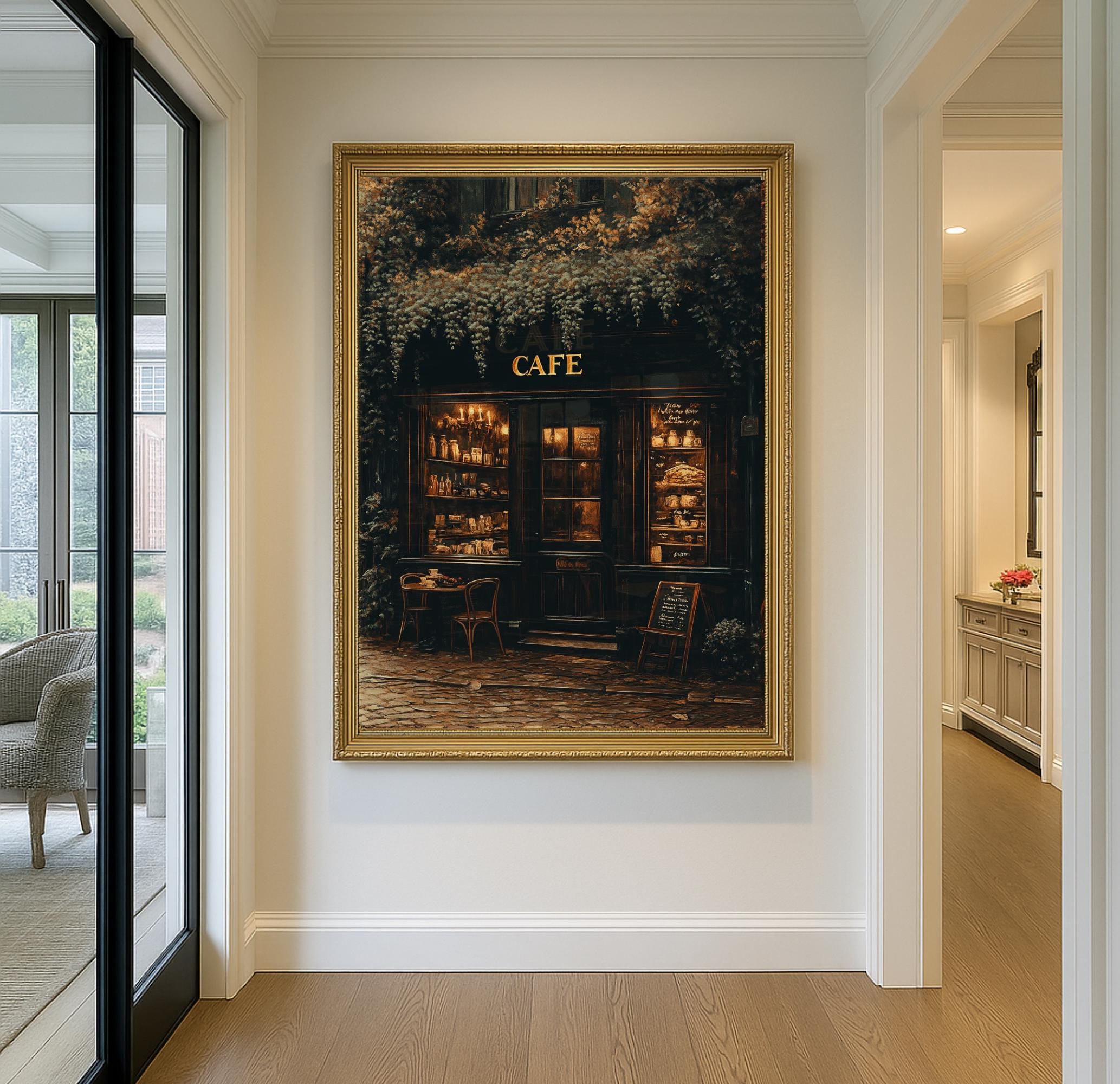 Vintage Café Storefront Wall Art Print Cozy Candlelit Coffee Shop Oil Painting Style Artwork Secondary image