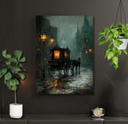 Victorian Carriage Wall Art Print, Lantern Lit Hearse Night Street Painting Dark Moody Decor