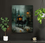 Victorian Horsedrawn Carriage Wall Art Print, Moody Dark Academia Vintage London Funeral Night Scene