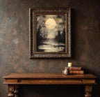 Moonlit Swamp Full Moon Wall Art Print, Gothic Trees Landscape Artwork, Dark Academia Decor