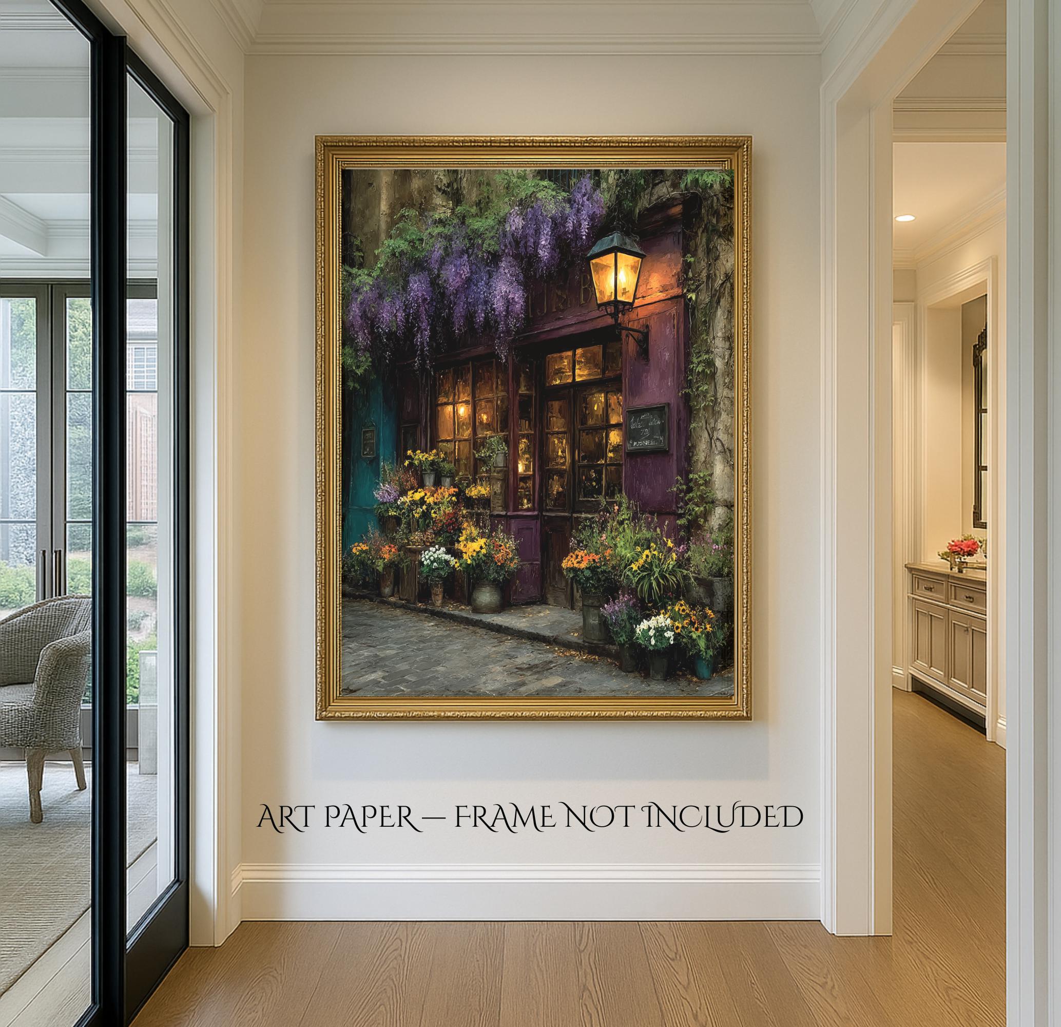 Vintage Florist Shop Print, Purple Wisteria, Old Flower Storefront Dark Academia Decor Art Painting Secondary image