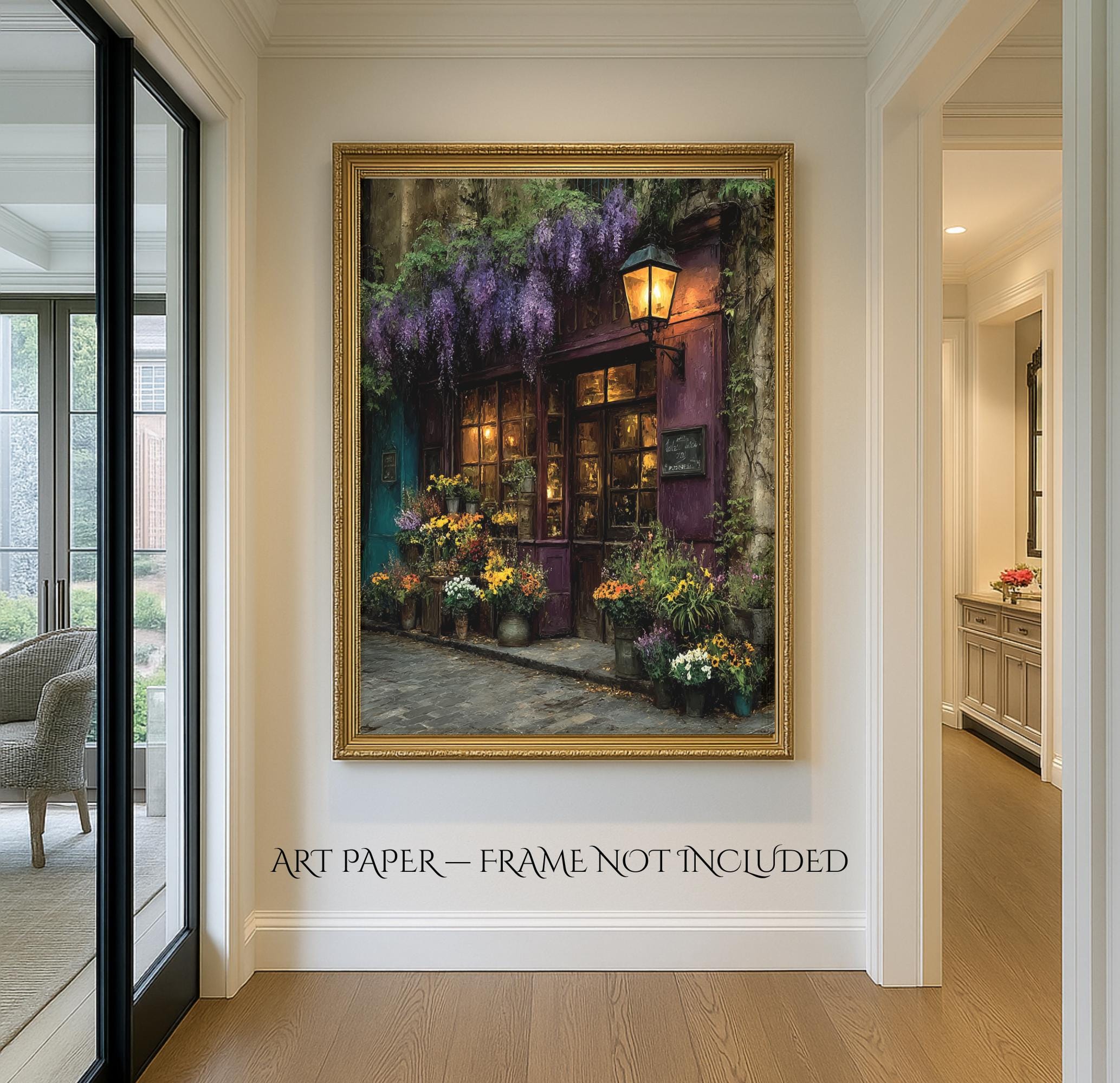 Vintage Florist Shop Print, Purple Wisteria, Old Flower Storefront Dark Academia Decor Art Painting Secondary image