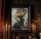 Seated Victorian Woman Reading Wallart Print, Head in Cloud of Bees Painting