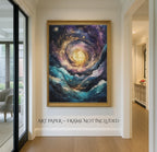 Celestial Galaxy Canvas Print, Sun, Moons, Stars Cosmic Wall Art Painting