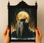 Fallen Angel Wall Art Print Gothic Golden Moon Dark Fantasy Romantic Angels Bereavement Decor