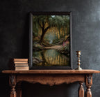Enchanted Willow Tree Wall Art Print, Magical Forest Path Artwork, Fairy Light Woodland Decor