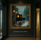Victorian Carriage Wall Art Print, Lantern Lit Hearse Night Street Painting Dark Moody Decor