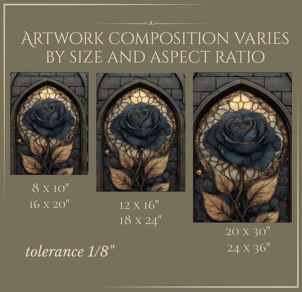 Stained Glass Black Rose Print, Gothic Floral Botanical Art, Dark Moody Wall Decor
