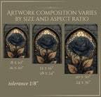 Stained Glass Black Rose Print, Gothic Floral Botanical Art, Dark Moody Wall Decor
