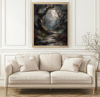 Moonlit Forest Print: Gothic Fantasy Enchanted Pathway, Fireflies Wall Art